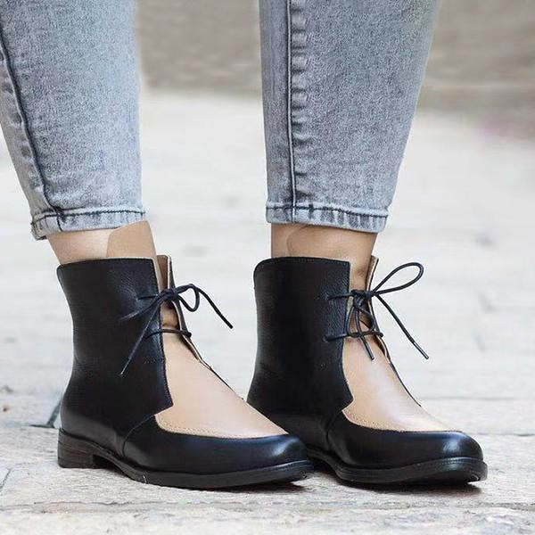 Women's Casual Retro Colorblock Lace-up Booties