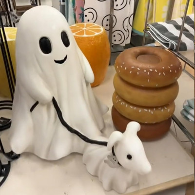 Halloween Ghost Walking Dog Statue