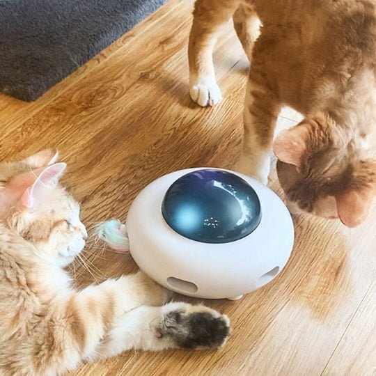 Smart UFO Interactive Cat Toy - Indoor Rotating Feather Electronic Toy with Smart Auto Shut-Off, Random Movement, and USB Charging