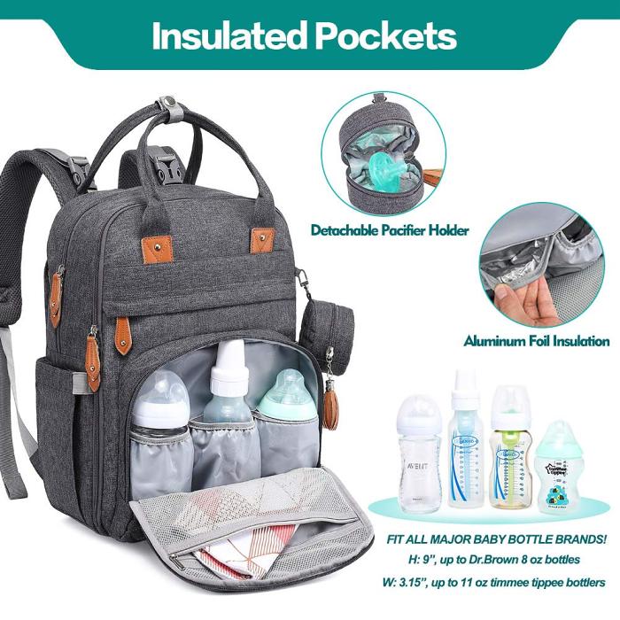 All in One Baby Diaper Bag Backpack with Pacifier Holder & Stroller Straps
