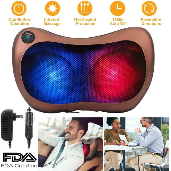 Back Neck Massage Pillow Thermotherapy Kneading Manipulation Massager by Veasoon