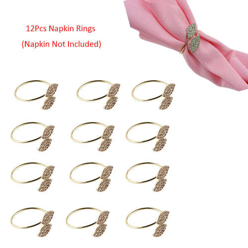 Rhinestone Napkin Rings, 12Pcs Leaf Shape Napkin Rings Serviette Buckle Holder for Wedding Party Dinner Table Decor