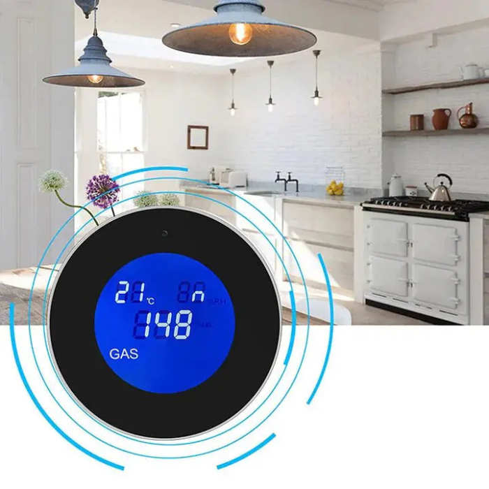 Wi-Fi Smart Natural Gas Detector - Digital LCD Temperature Display Gas Sensor for Home Kitchen by Veasoon