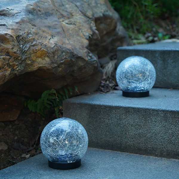 2Pcs Solar Garden Lights | Cracked Glass Ball | Warm Light by Veasoon