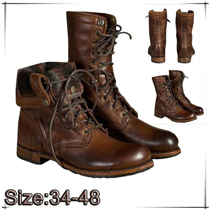 Brown combat boots retro lace-up boots women's motorcycle boots vintage martin boots