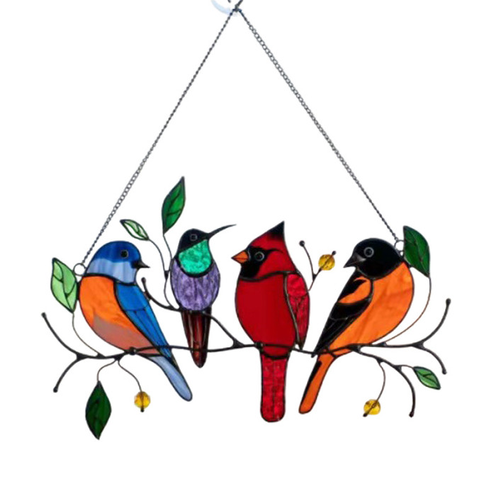 Rsa Stained Window Panel Suncatcher High 4 Birds On A Wire