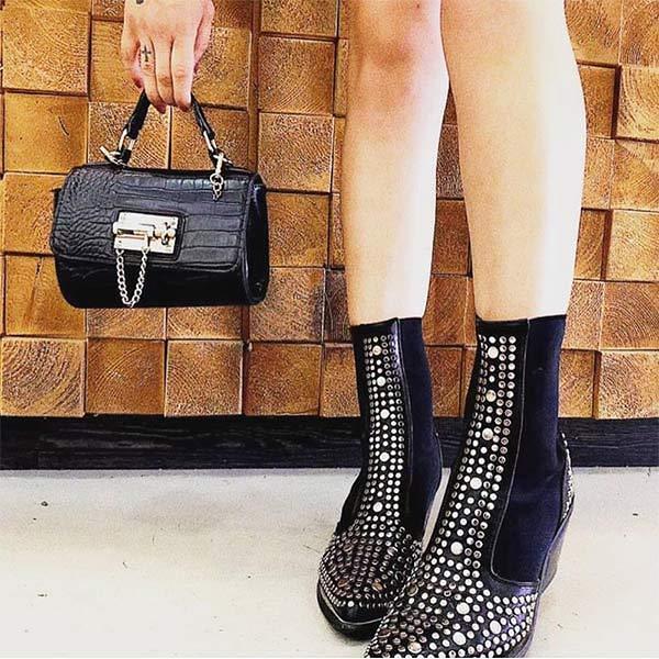 Women'S Pointed Toe Sexy Studded Elastic Booties