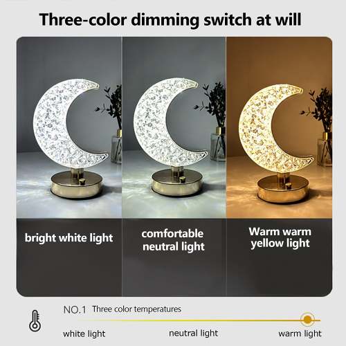 Moon Table Lamp Creative Moon Shape Crystal Night Light Bedside Lamp Romantic Desktop Nightstand Decor Lamp