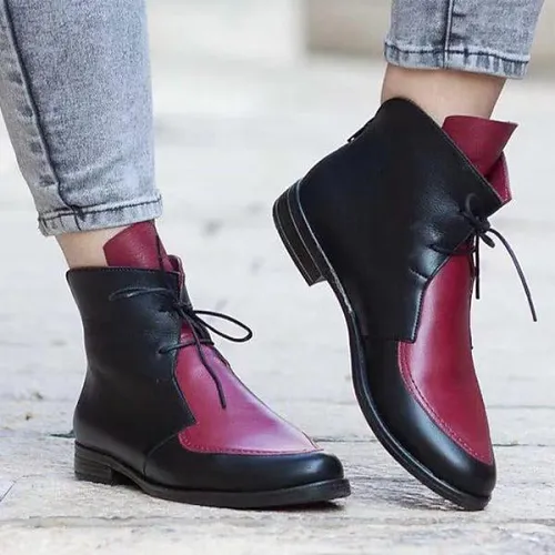 Women's Casual Retro Colorblock Lace-up Booties