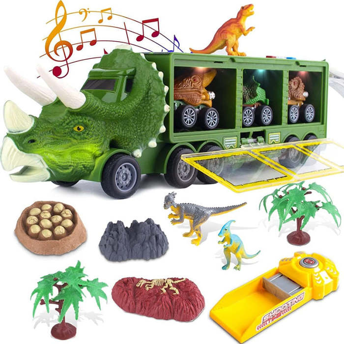 Dino Carrier Truck | Dinocrane Original Oversized Jurassic Dinosaurs Music Truck Transport Car Carrier Kids Toys, Rex Truck