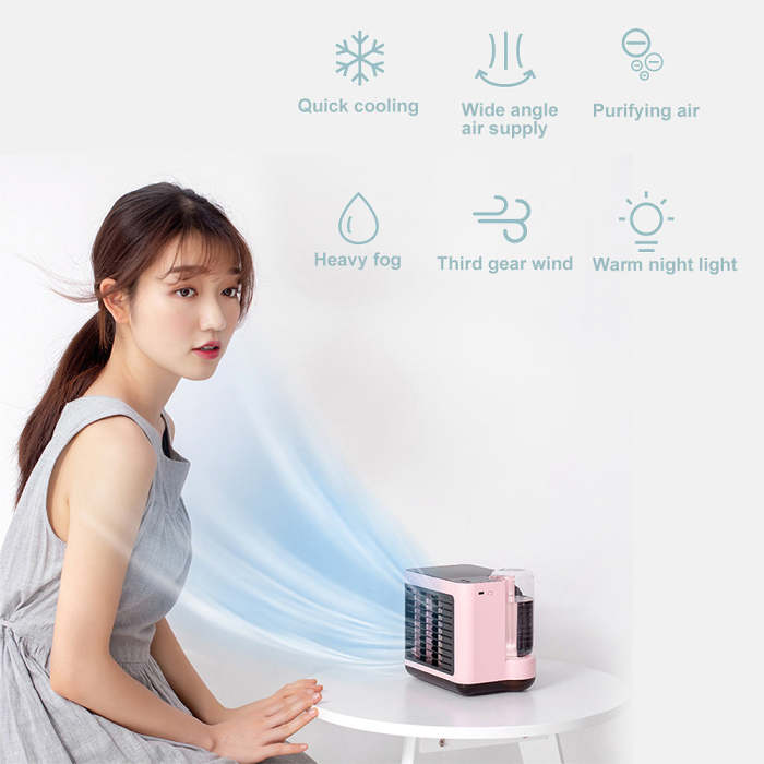 Bittychoice Portable Air Conditioner Tabletop Negative Ion Air-Conditioning Fan with 3 Speeds & Night Light, Evaporative Air Cooler with Icebox for Home Room Office