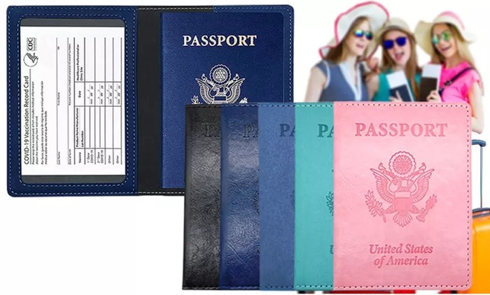 RFID Multi-function Leather Passport and CDC Vaccination Card Slot