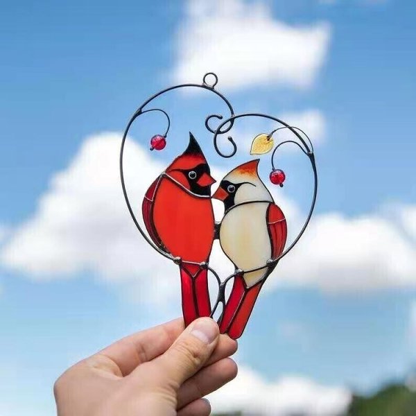 Pair of Cardinal Bird Stained Ornament