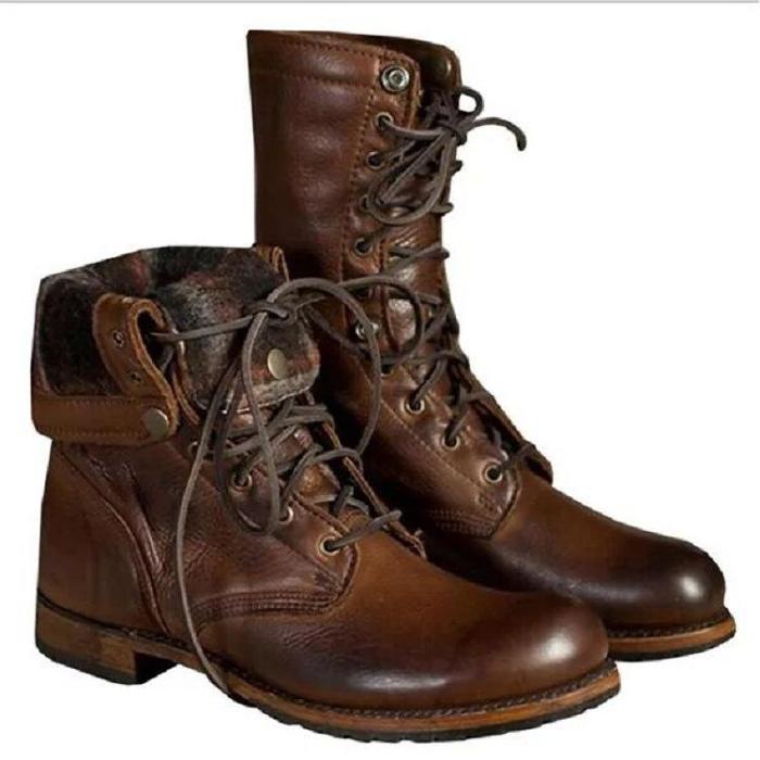 Brown combat boots retro lace-up boots women's motorcycle boots vintage martin boots
