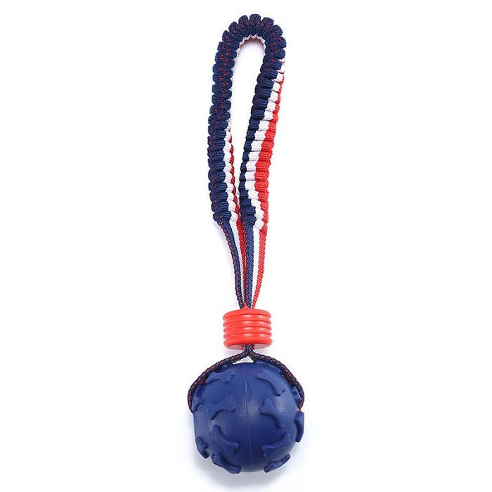 Interactive dog toy ball with rope.