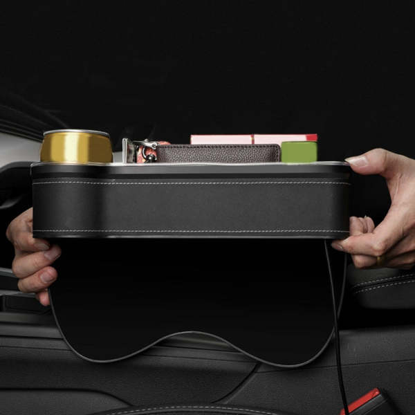 Multi-functional Car Seat Gaps Organizer Storage Box With Two USB Charging LED Light