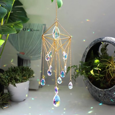 Hanging Sun Catcher Crystal - Hanging Sun Catcher with Chain Rainbow Maker Crystal Prisms for Home Decor