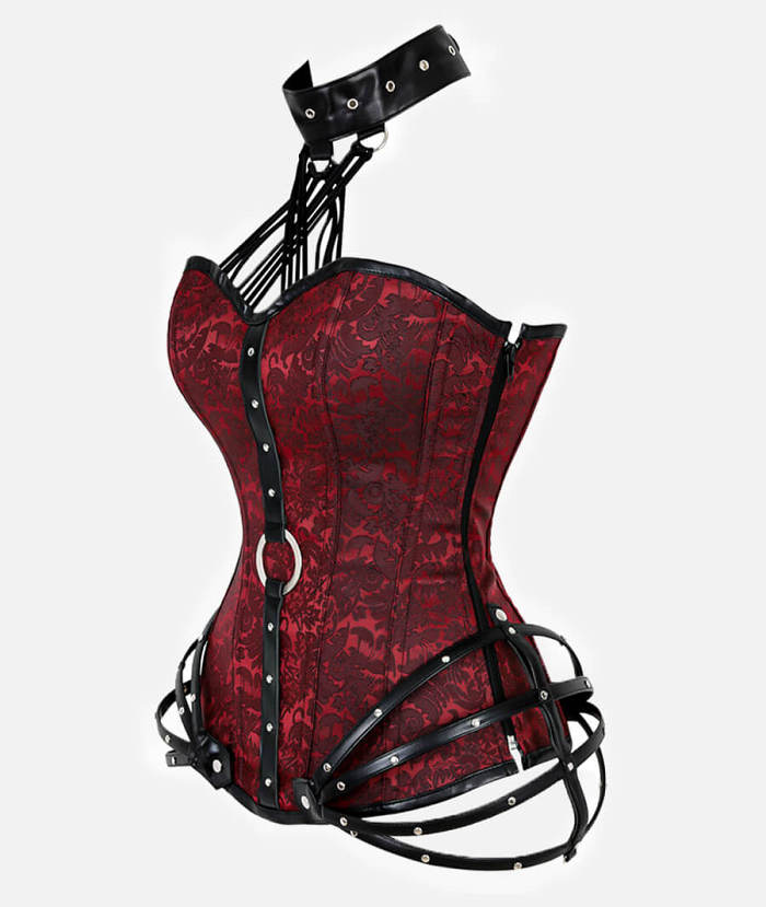 Goth Red Overbust Corset With Halterneck Design