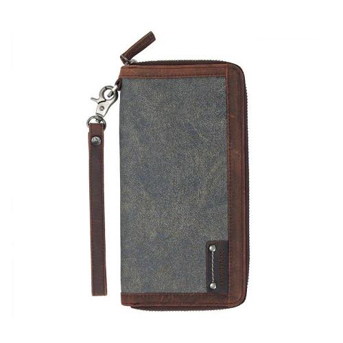 Casual Black Canvas Leather Men's Long Wallet Bifold Around Zip Wallets Clutch Purse For Men