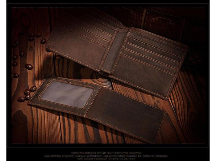 Handmade Brown Leather Mens Bifold Billfold Wallets With Coin Pocket Small Wallet for Men