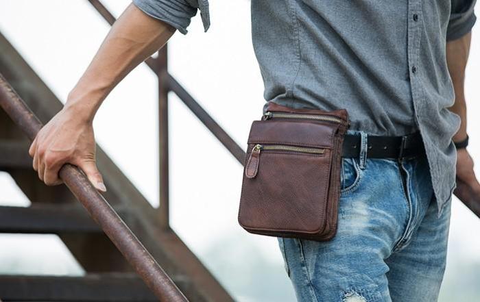 Leather Belt Pouch Belt Cases Mens Waist Bag Shoulder Bag for Men