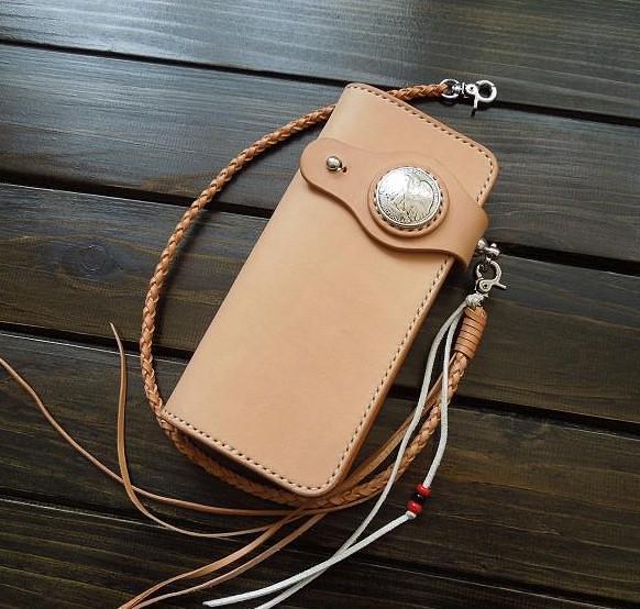 Handmade Leather Biker Wallet Mens Cool Chain Wallet Trucker Wallet with Chain