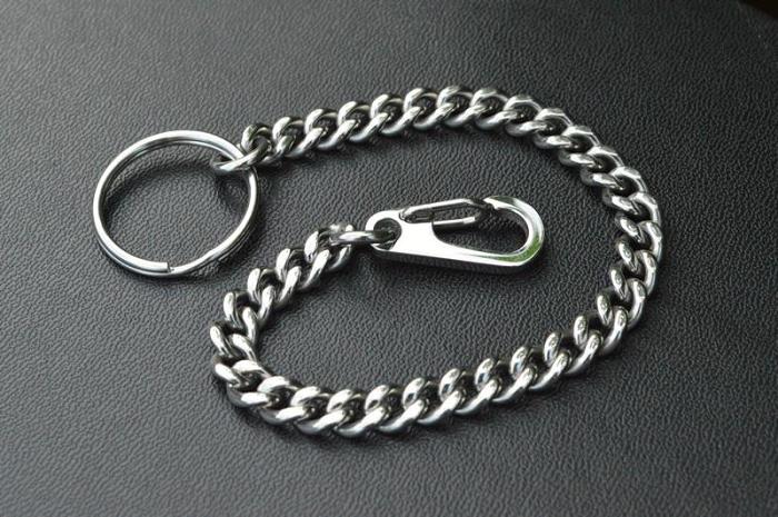 Cool Silver Brass Stainless Steel Mini Key Chain Wallet Chain Hanging Chain for Men
