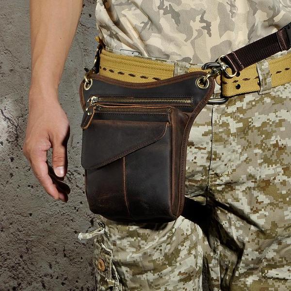 Leather Drop Leg Bag Belt Pouch Mens Waist Bag Shoulder Bag for Men