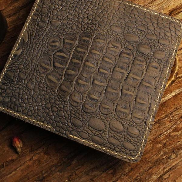 Handmade Leather Alligator Pattern Mens Cool Travel Long Wallet Card Holder Card Slim Clutch Wallets for Men