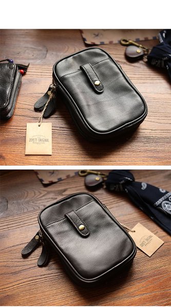 Dark Brown Vintage Leather Mens Small Messenger Bag Waist Bag Black Belt Pouch Bag For Men