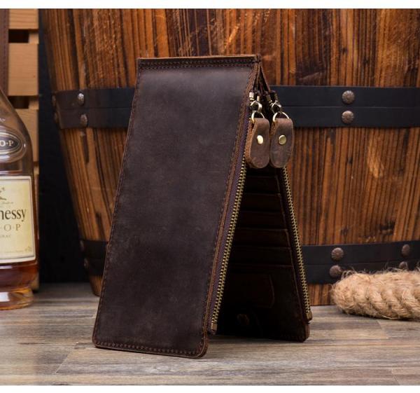 Cool Dark Brown Mens long Card Wallet Mutlicard Wallet Card Wallet Bifold Long Wallet for Men