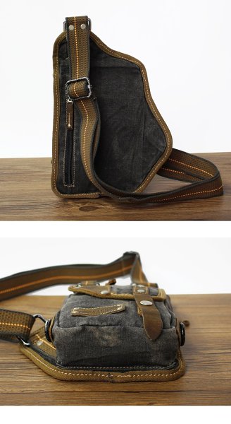 Canvas Black Mens Sling Bag Green Chest Bag One Shoulder Backpack For Men
