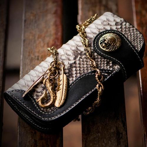 Handmade Leather Black Mens Chain Biker Wallet Cool Leather Wallet Long Clutch Wallets for Men