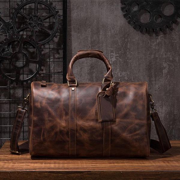 Cool Leather Mens Overnight Bag Weekender Bag Vintage Travel Bags Duffle Bag for Men