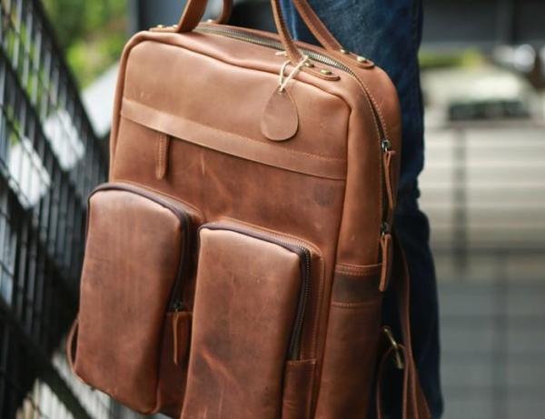 Cool Brown Mens Leather Backpack Travel Backpacks Laptop Backpack for men