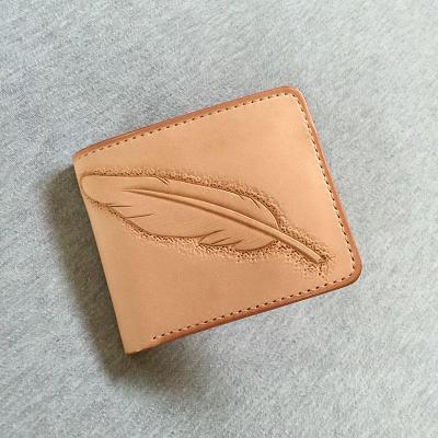 Handmade Leather Mens Tooled Feather Cool billfold Leather Wallet Men Small Wallets Bifold for Men