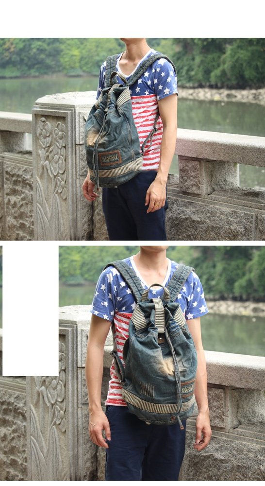 Denim Blue Mens Womens Large Barrel Backpack Laptop Backpack Bucket Jean Travel Backpacks For Men