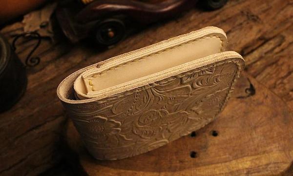 Handmade Leather Floral Mens Cool Slim Leather Wallet Men billfold Wallets Bifold for Men