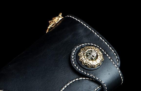 Handmade Leather Short Mens Chain Biker Wallet Cool Leather Wallet With Chain Wallets for Men
