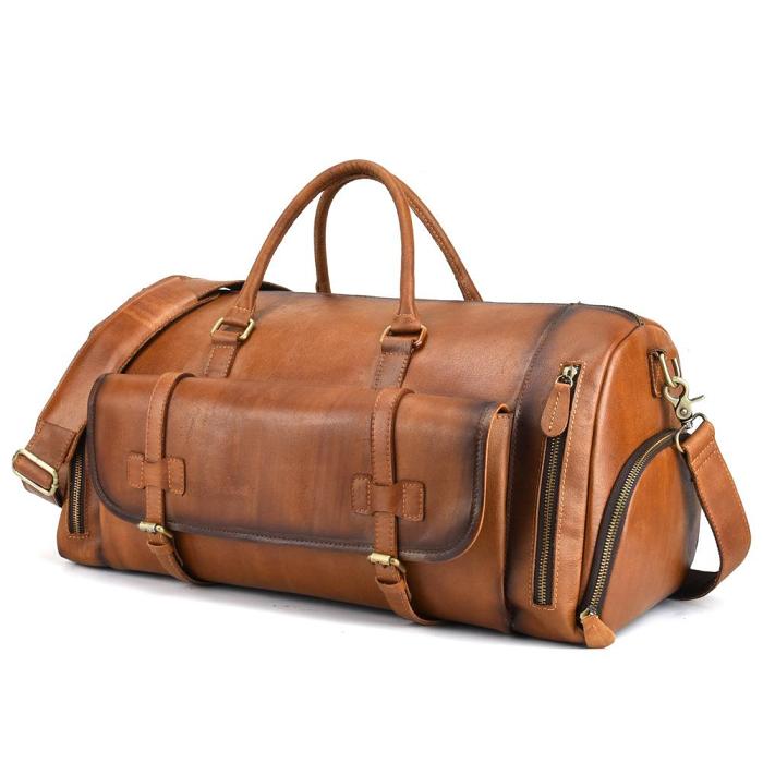 Cool Brown Leather Men's Overnight Bag Travel Bag Duffel Bag Weekender Bag For Men