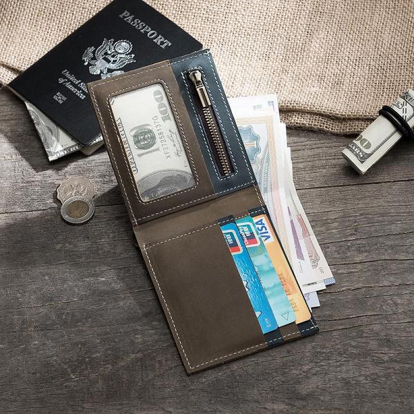 Handmade Leather Mens Cool Slim Leather Wallet Men Small Wallets Bifold for Men
