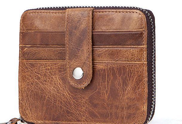 Cool Leather Small Slim Zipper Wallet billfold Wallet Card Wallets For Men