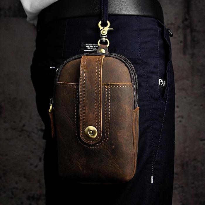 Leather Belt Pouch Mens Small Cases Waist Bag for Men