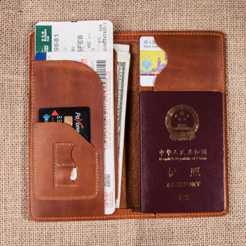 Leather Men Travel Wallet Passport Wallet Bifold Long Wallets for Men
