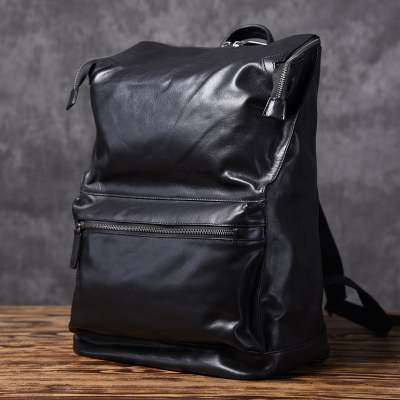 Genuine Leather Mens Cool Backpack Sling Bag Large Black Travel Bag Hiking Bag for men