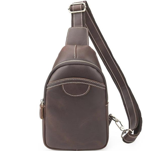 Black Leather Sling Backpack Mens Sling Pack Coffee Leather Sling Bag For Men