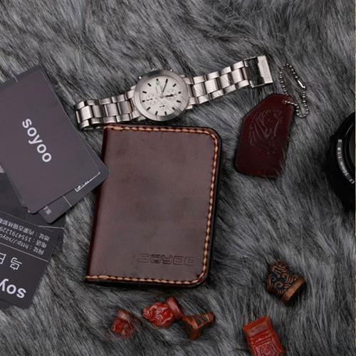 Leather Mens Slim Front Pocket Bifold Small Wallets Card Wallet for Men