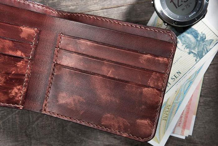 Handmade Leather Mens Cool Slim Leather Wallet Men Small Wallets Bifold for Men