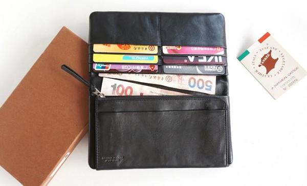 Cool Black Mens Leather Bifold Long Wallet Phone Soft Leather Long Wallet for Men