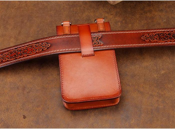 Cool Leather Mens Biker Cell Phone Holster Belt Pouch Side Bag Shoulder Bag for Men
